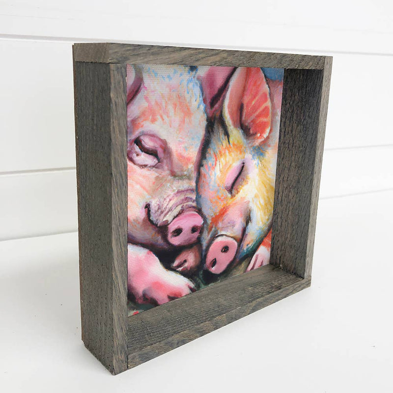 Two Pigs Painting - Cute Pig Watercolor - Farm Animal Art