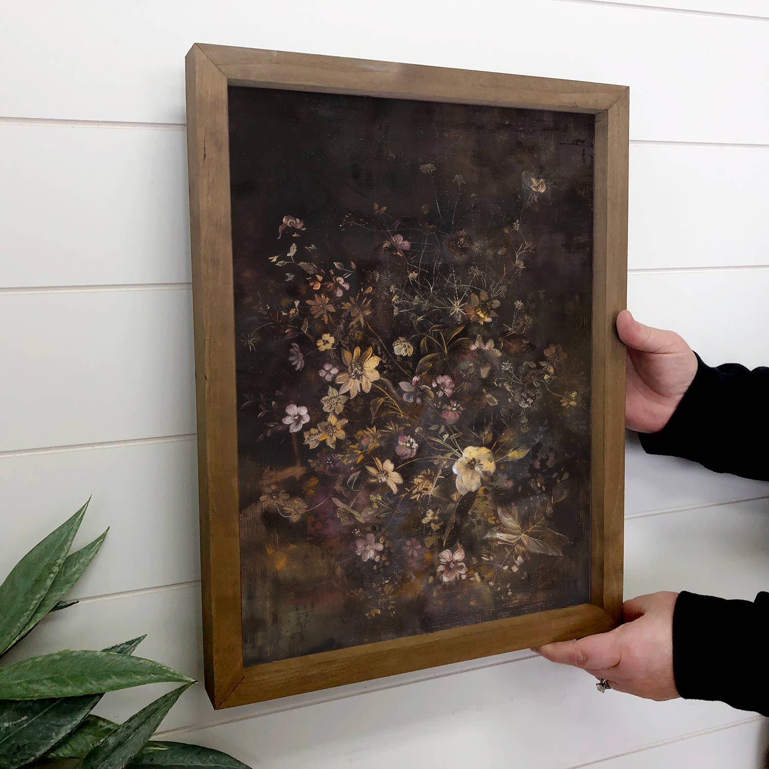Moody Dark Wildflowers - Flower Canvas Art - Wood Framed