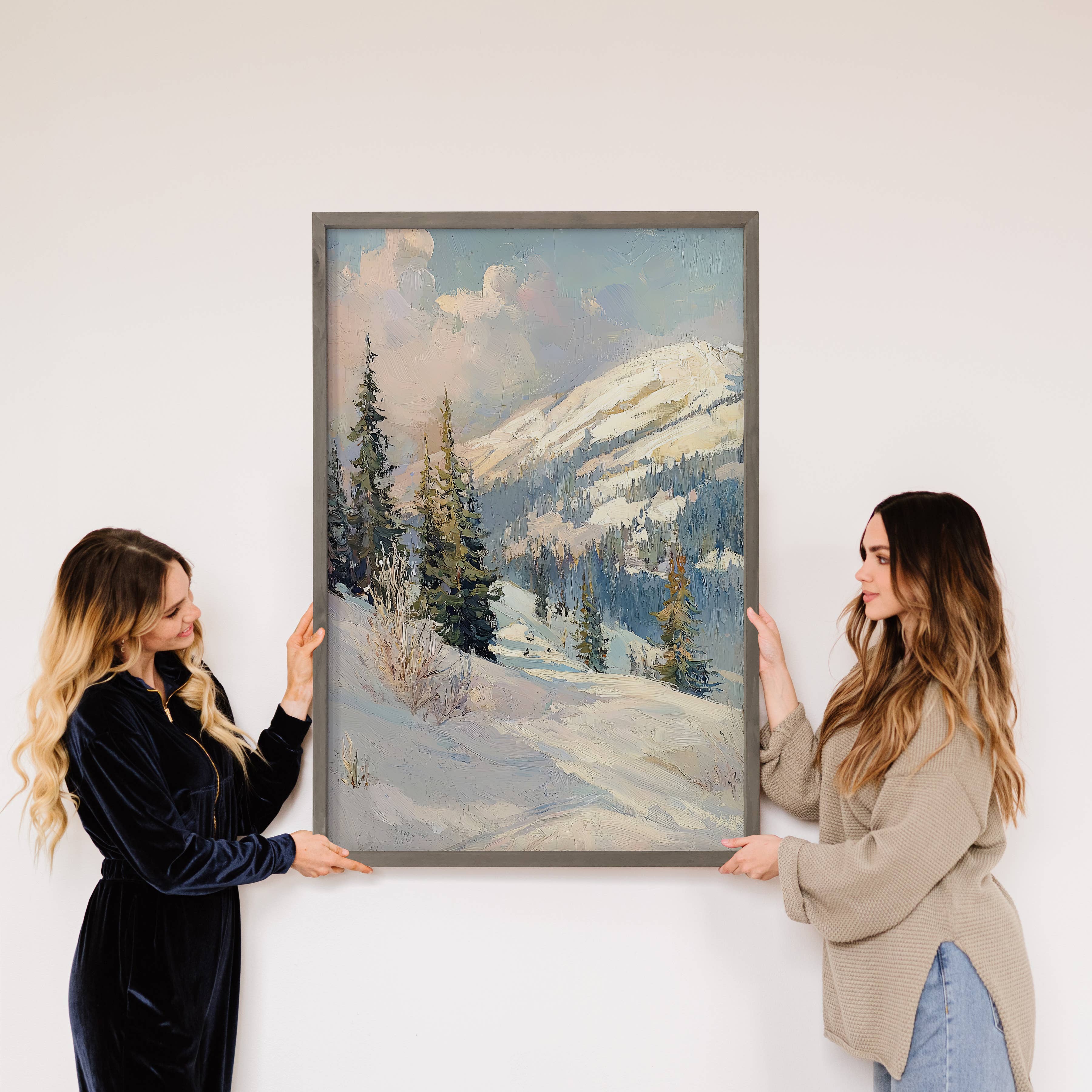 Snowy Mountain Slopes - Mountain Landscape - Wood Framed Art