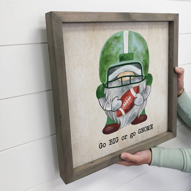 Green Football Gnome Go Big or Go "Gnome" Small Canvas Sign