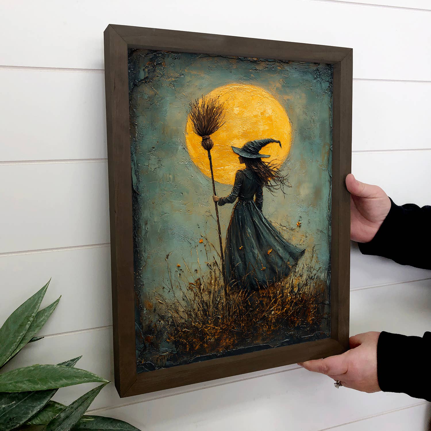 Witch Full Moon - Halloween Witch Canvas Art - Wood Framed