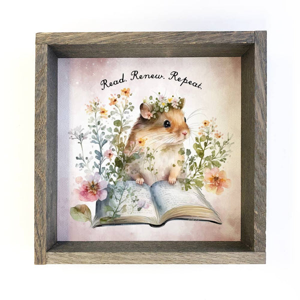 Read Renew Mouse Book - Cute Spring Mouse Canvas Art
