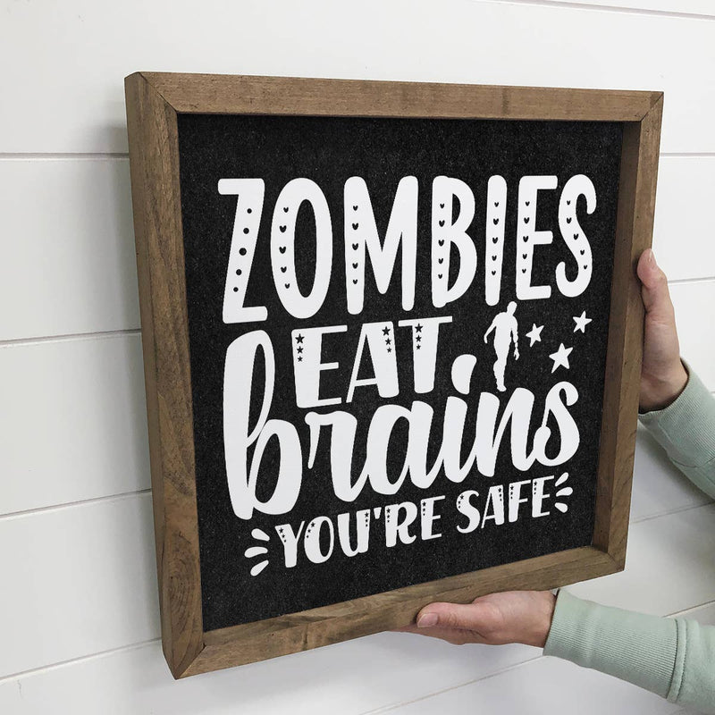 Cute Halloween Art-  Zombie's Eat Brains Canvas Wood Sign