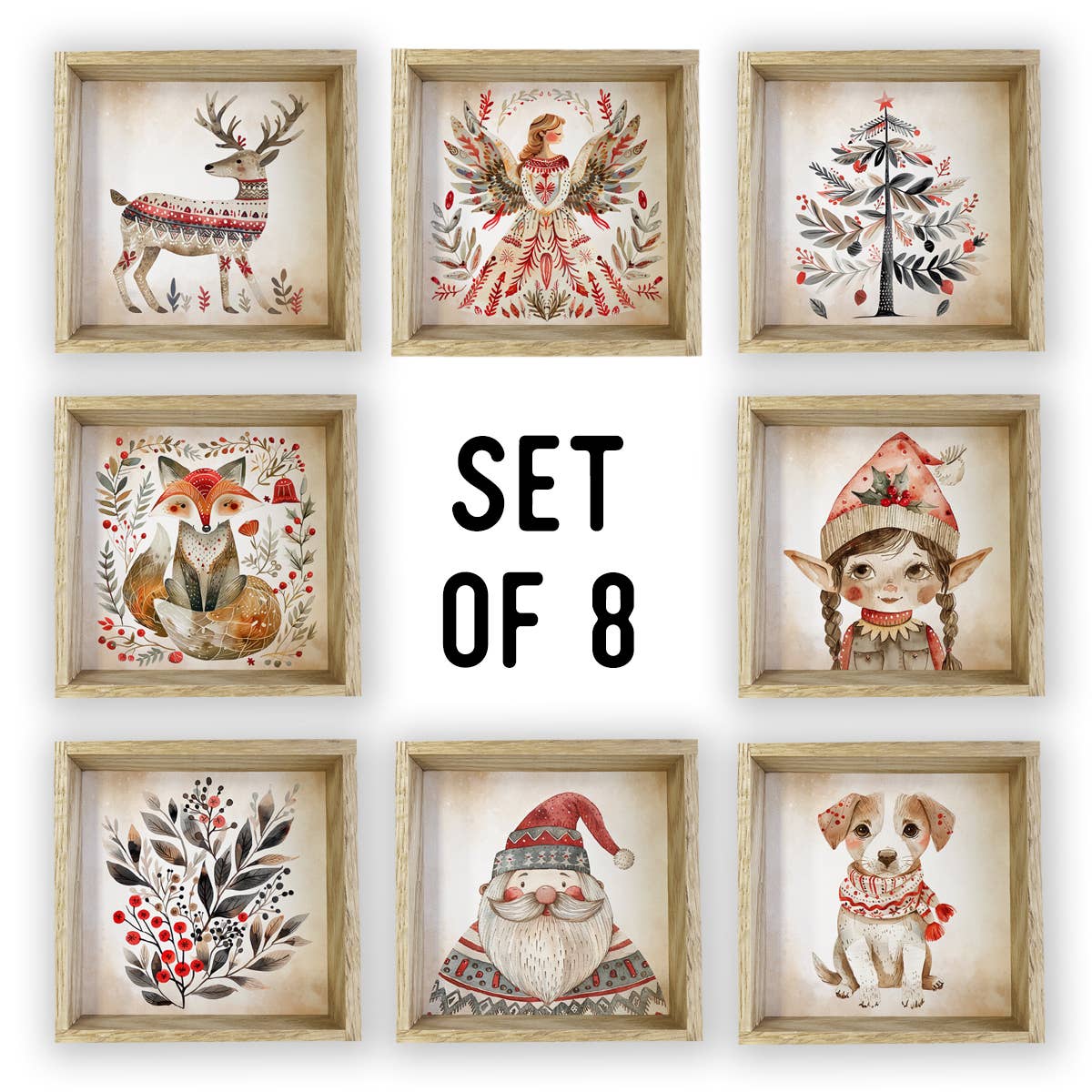 Set of 8 Scandi Christmas Winter Collection Wood Signs