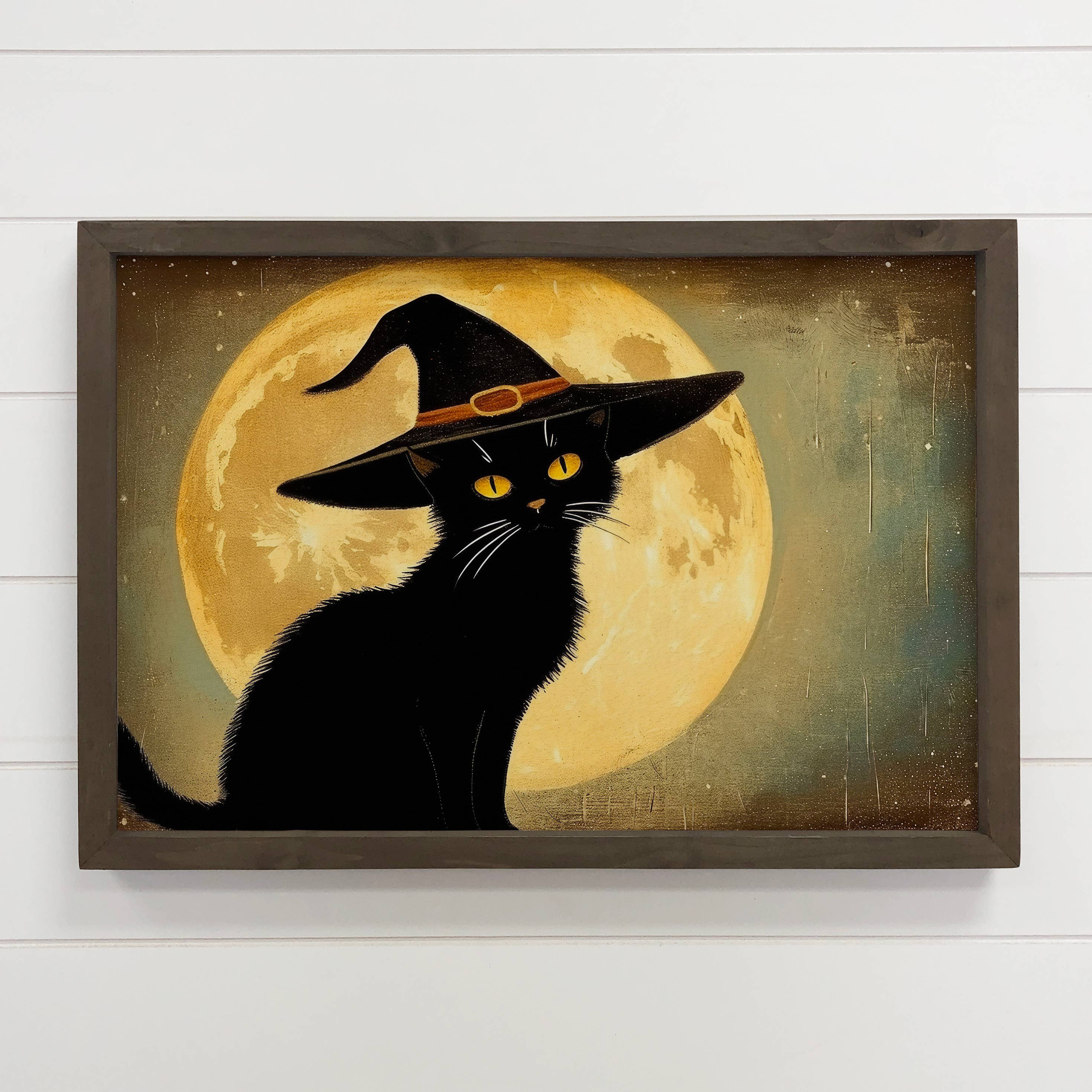 Black Cat and a Full Moon - Halloween Canvas Art - Framed