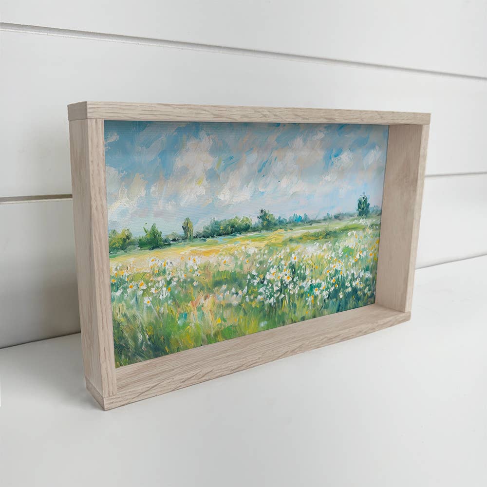 Daisy Field - Nature Landscape Canvas Art - Wood Framed Art