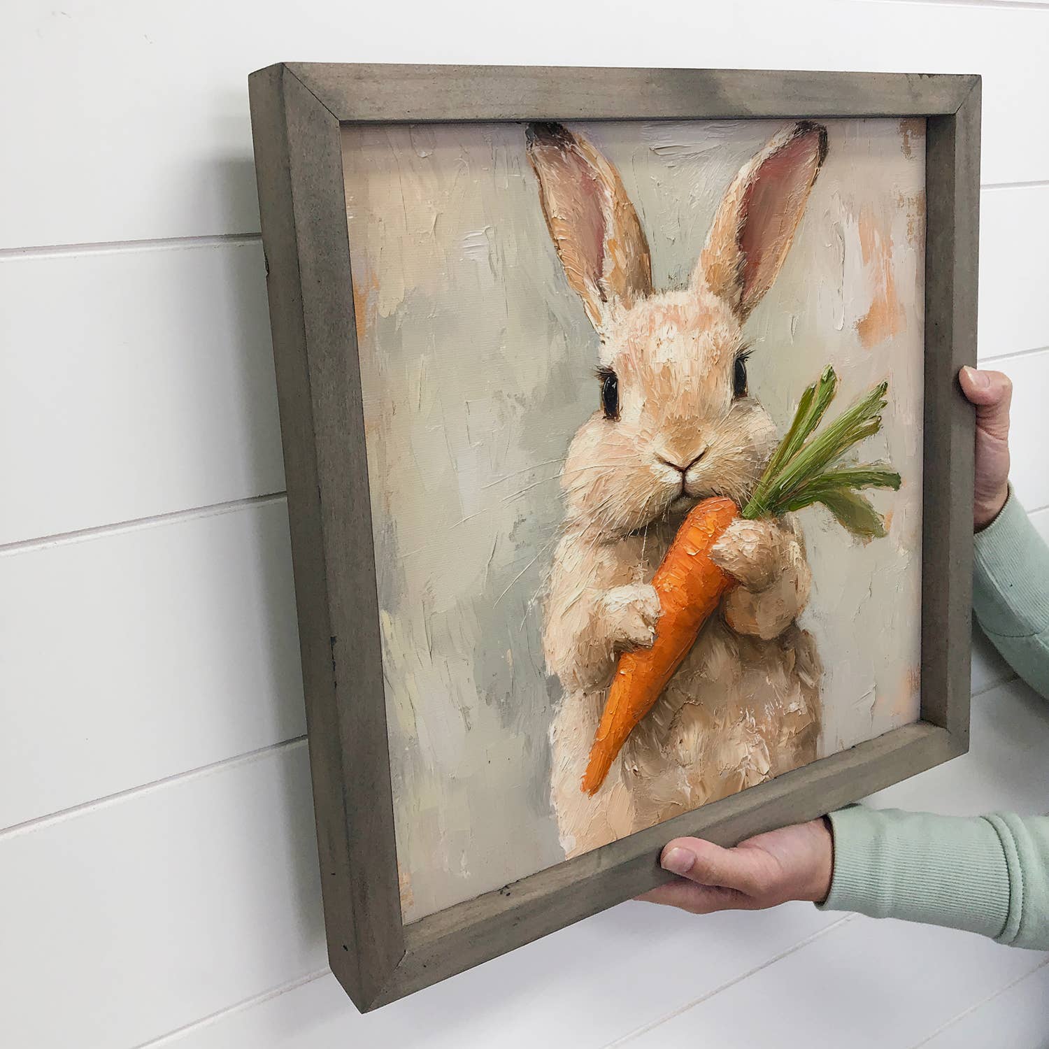 Easter Bunny Carrot Keeper - Easter Canvas Art - Wood Framed