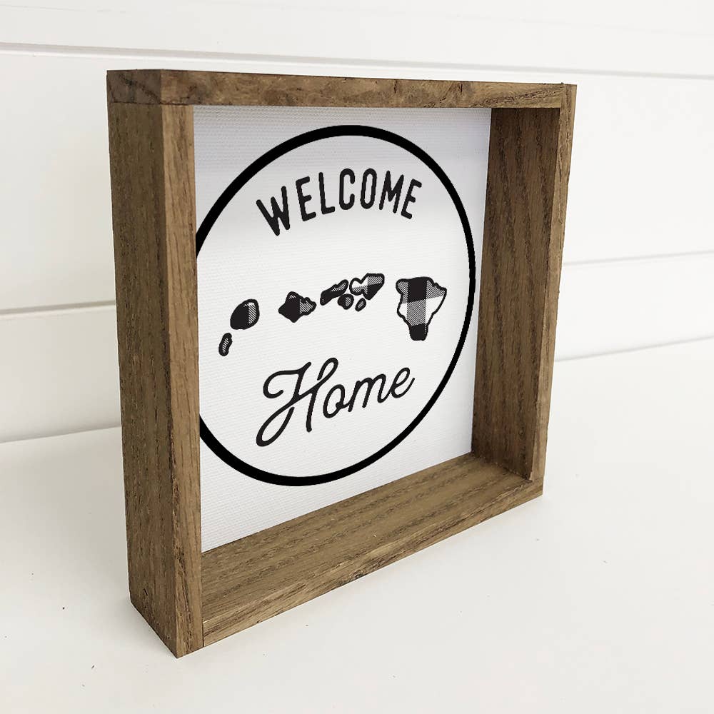 Welcome Home Hawaii Buffalo Plaid Small Canvas Sign