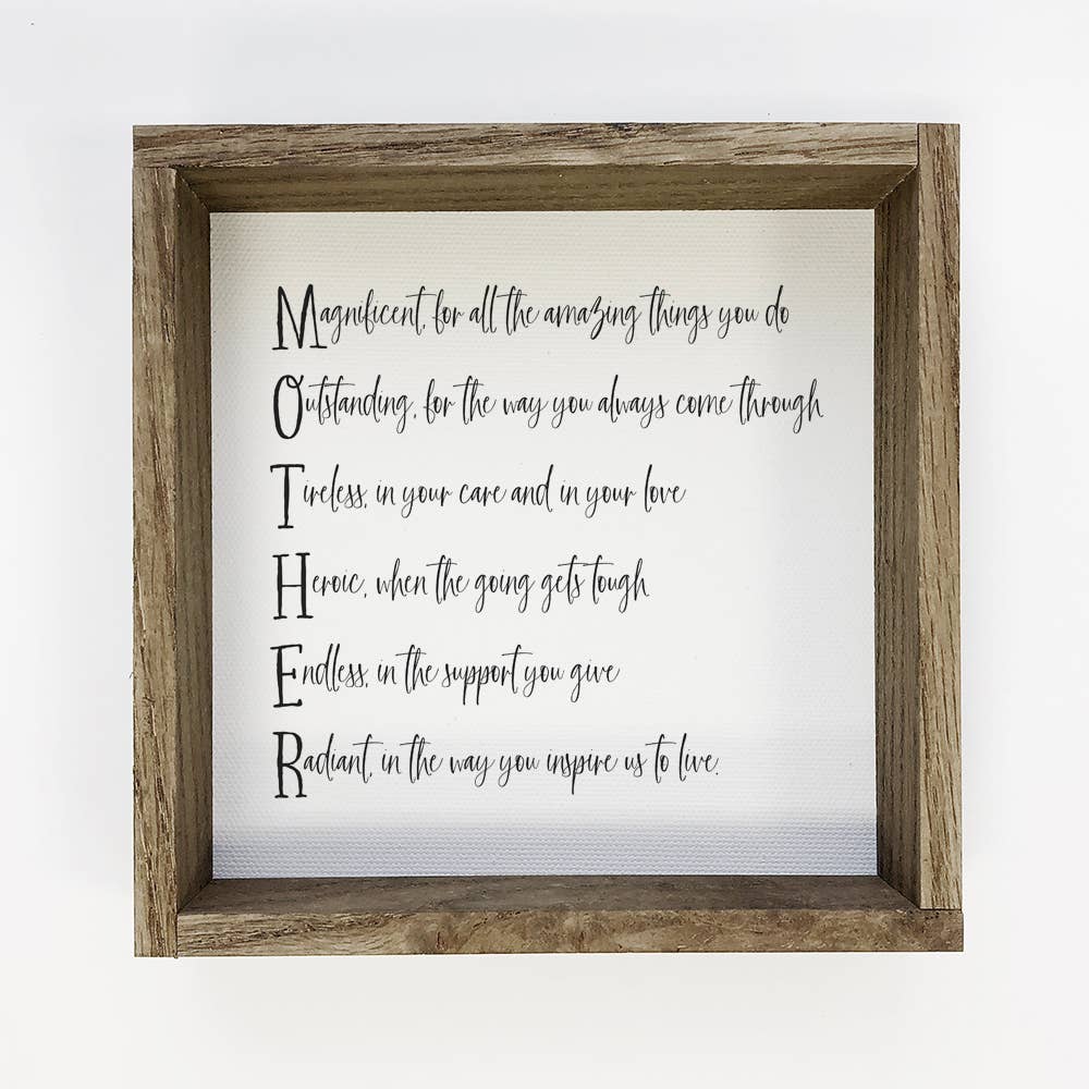 MOTHER Acrostic Poem Wood Frame Sign - Mother's Day Gift