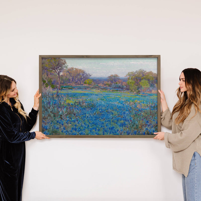 Field of Blue Bonnets - Flower Canvas Art - Wood Framed Art