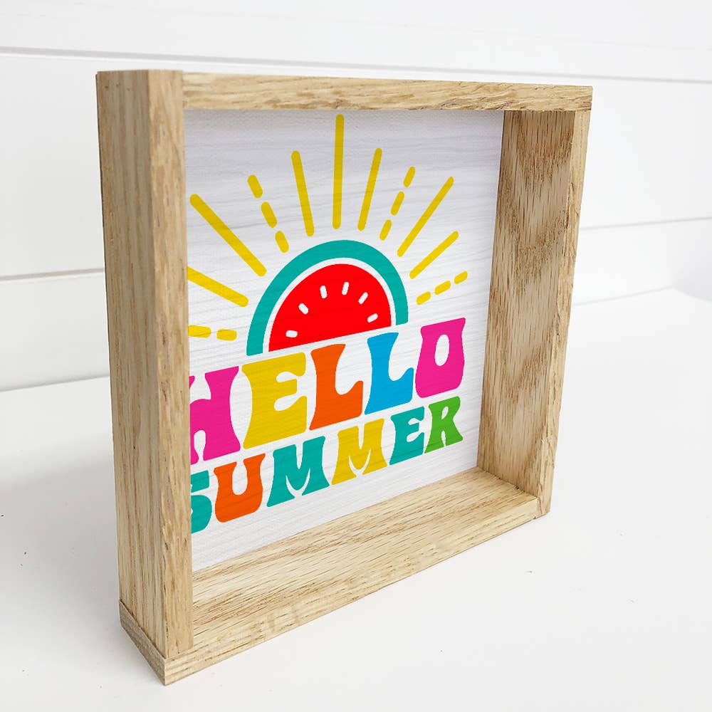 Bright Hello Summer - Summer Word Art - Framed Canvas Art