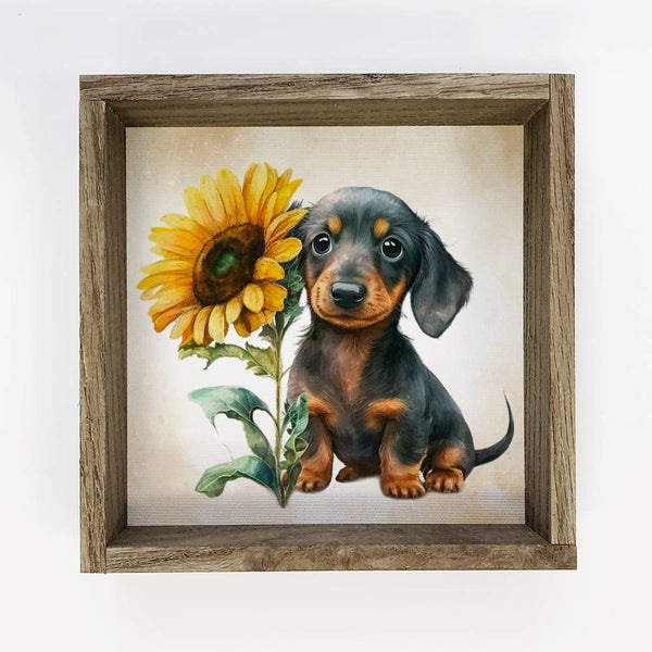 Sunflower Dachshund Puppy Weiner Dog - Cute Wood Sign Art