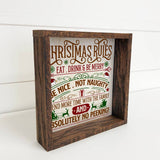 Christmas Rules - Framed Holiday Sign - Cute Word Wall Art