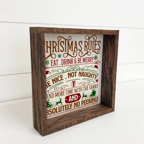 Christmas Rules - Framed Holiday Sign - Cute Word Wall Art