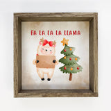 Fa La La La Llama - Cute Holiday Animal - Wood Framed Décor