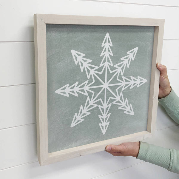 Christmas Sign- Snowflake Green Winter Sign- Whitewash Frame
