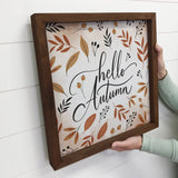 Hello Autumn Small Wood Sign with Walnut Frame