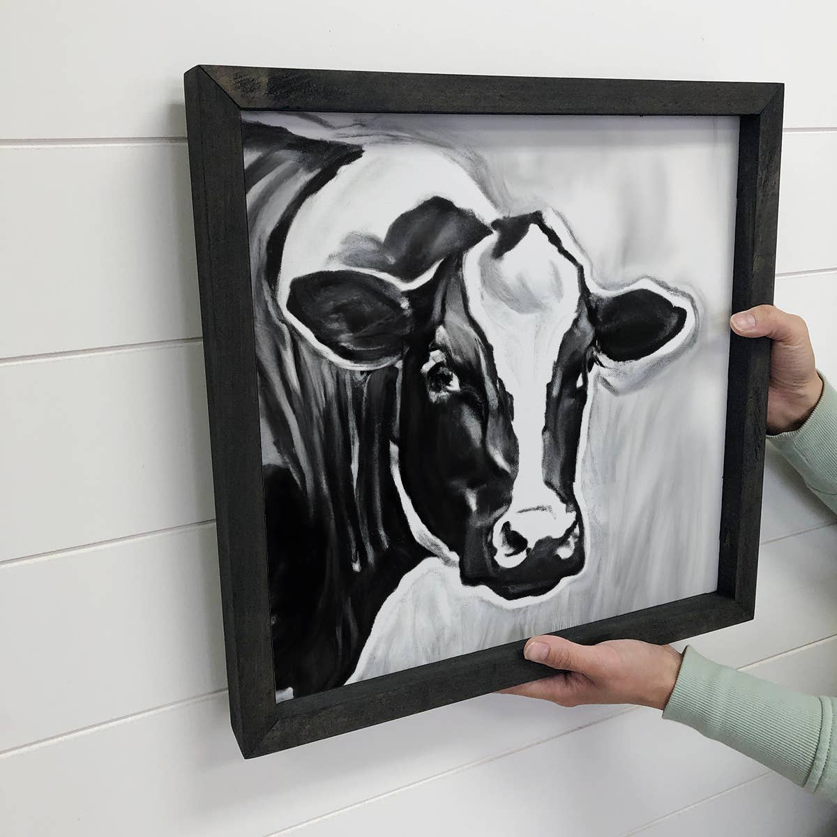 Dairy Cow Art - Black and White Canvas with Wood Frame