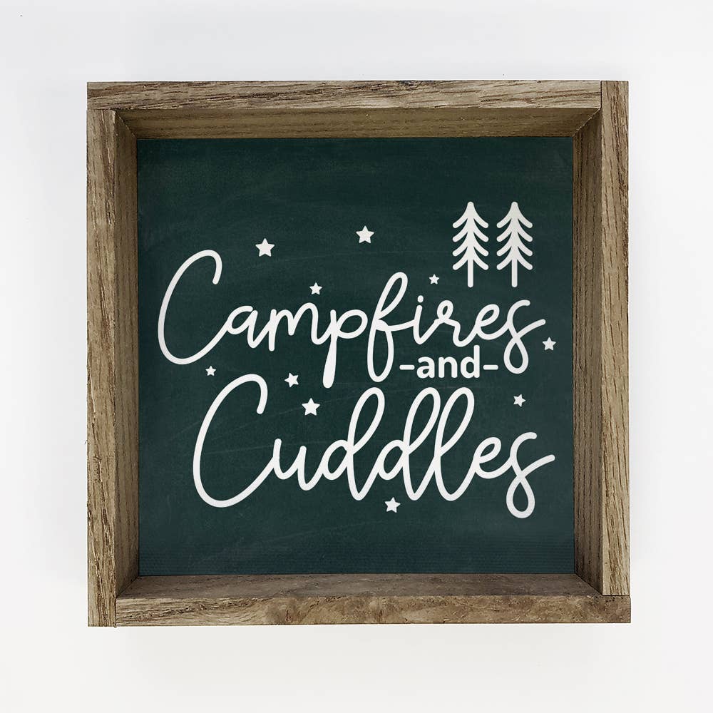 Campfire and Cuddles - Cute Word Art Sign - Framed Wall Art