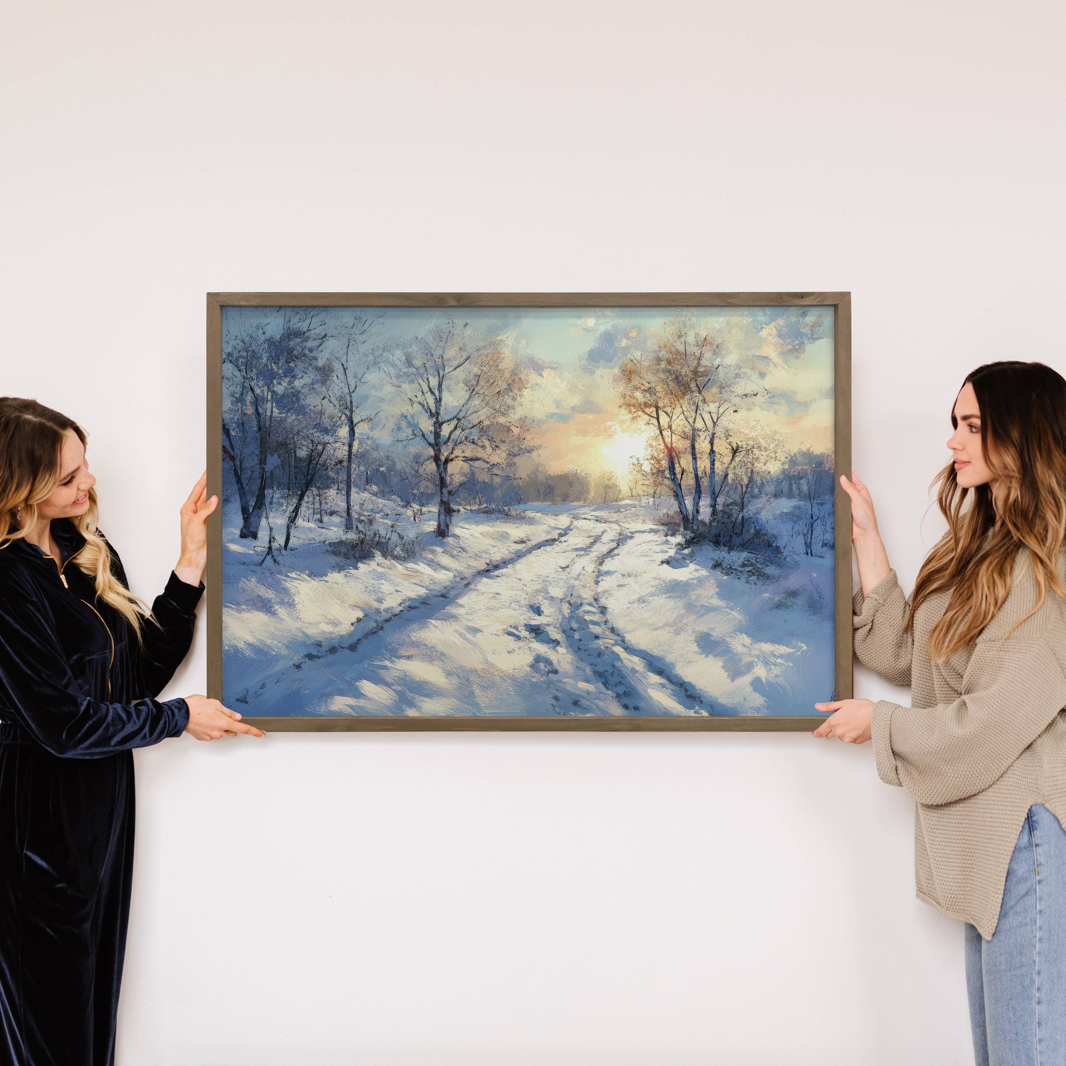 Winter Country Road - Mountain Lodge Canvas Art - Framed Art