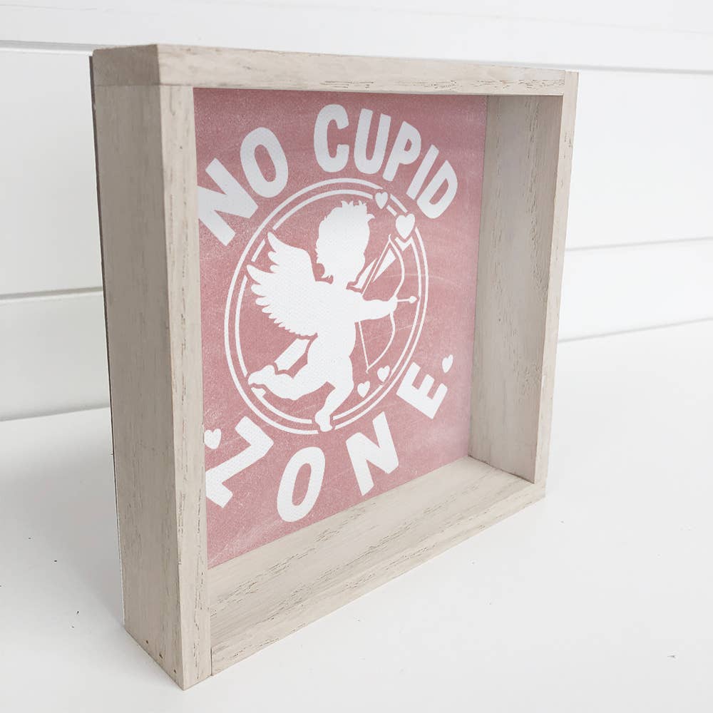 No Cupid Zone - Valentines Day Canvas Art - Wood Framed Art