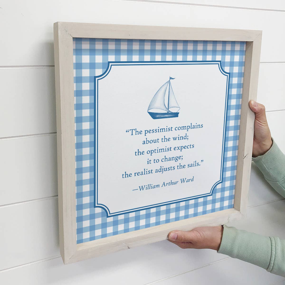 Sailboat Quote Blue Gingham  - Sailboat Canvas Art - Framed