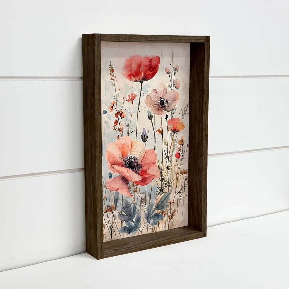 Gathered Poppies - Flower Canvas Art - Wood Framed Wall Art