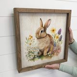 Vintage Bunny Meadow - Spring Time Bunny Canvas Art - Framed