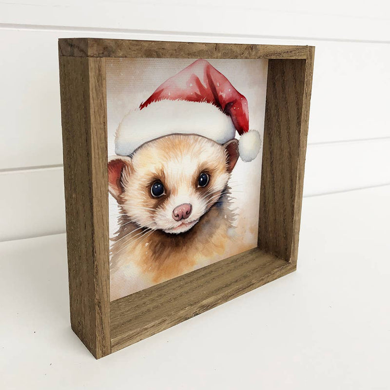 Ferret Santa Hat - Cute Holiday Animal Canvas Art - Framed