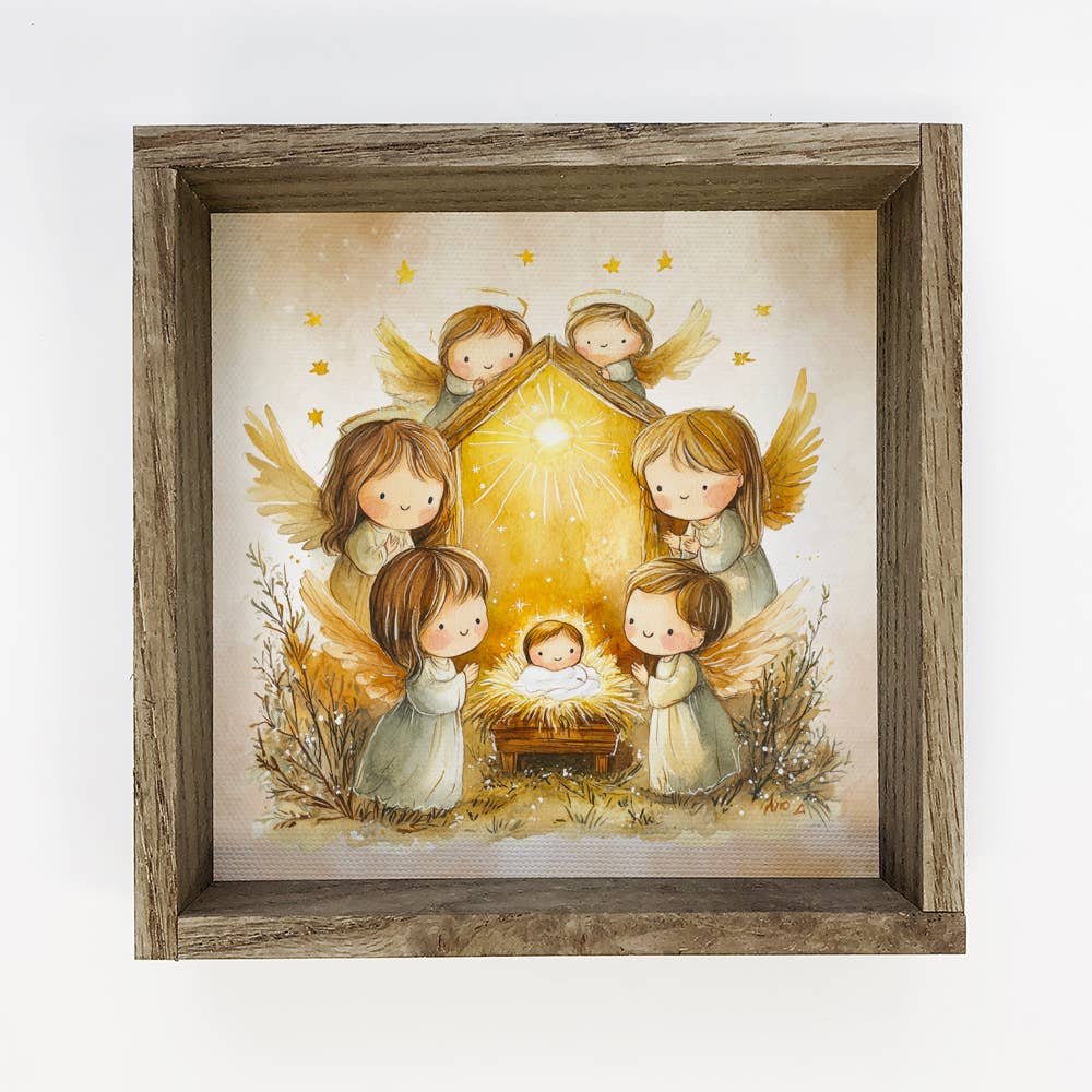 Cute Nativity Angels Sing Baby Jesus - Cute Nativity Canvas