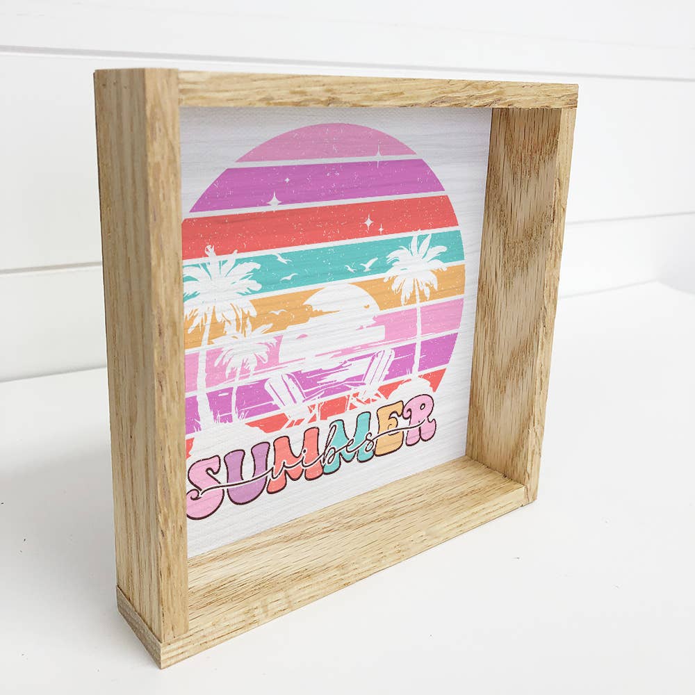 Retro Summer Vibes - Summer Word Art - Wood Framed Canvas