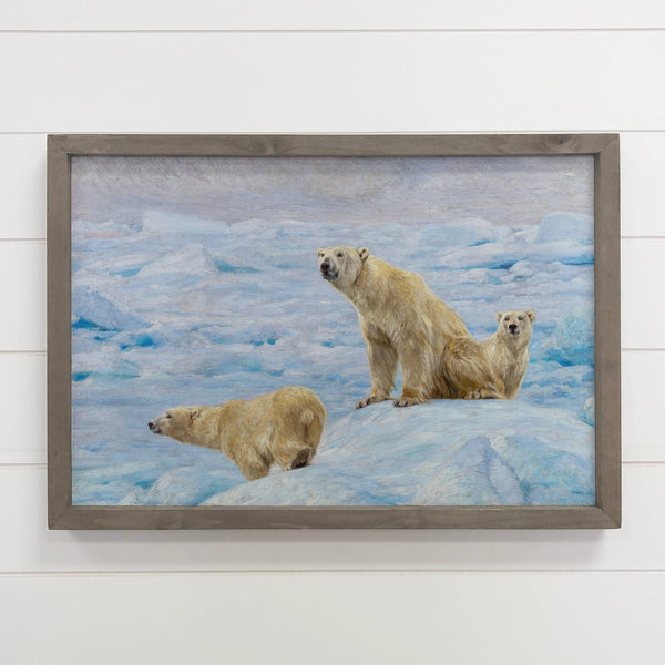 Three Polar Bears - Wildlife Canvas Art - Wood Framed Decor