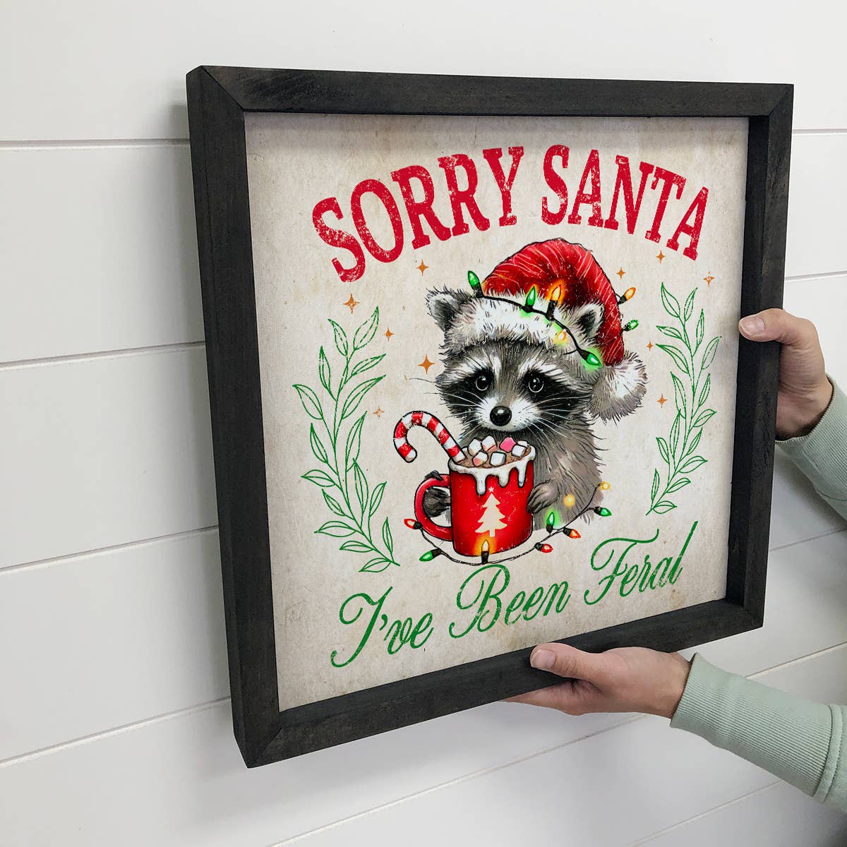 Sorry Santa I've Been Feral Raccoon - Christmas Canvas Art