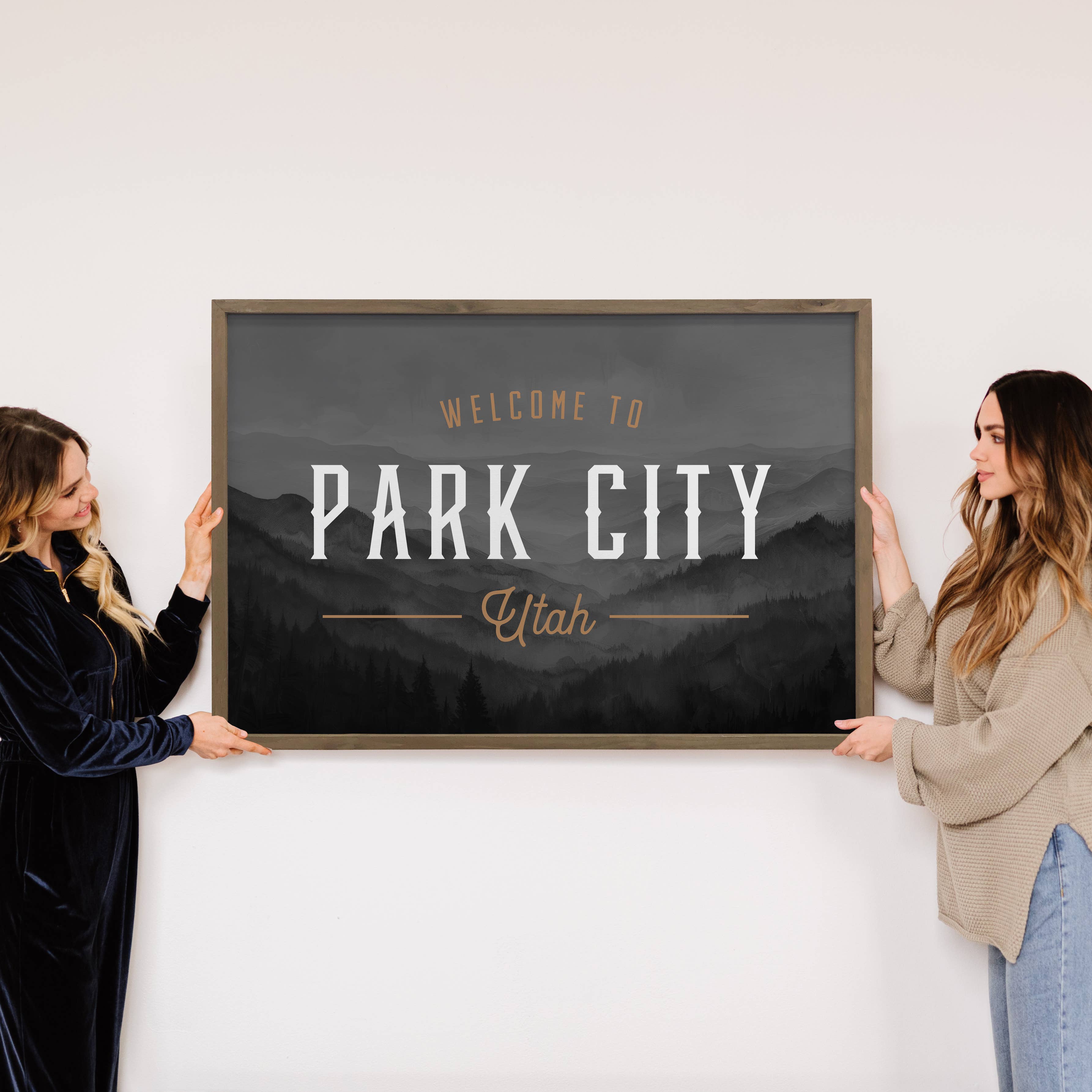 Black Mountains Welcome to Custom Town Canvas Art - Framed