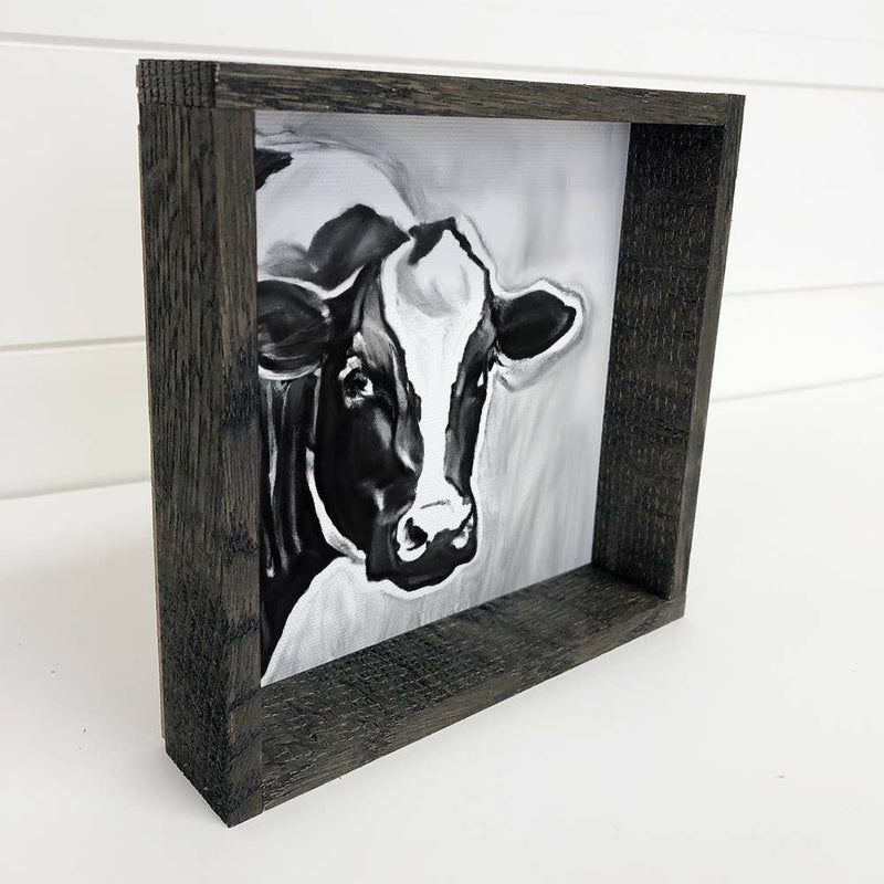 Dairy Cow Art - Black and White Canvas with Wood Frame