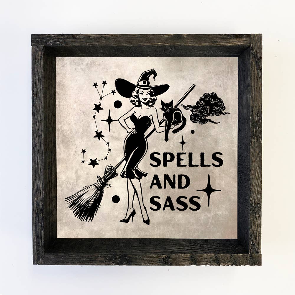 Witch Spells and Sass - Halloween Canvas Art - Wood Framed