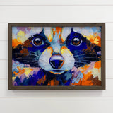 Colorful Raccoon Painting - Cabin Wall Art- Wood Framed Art