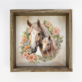 Mother Baby Horse Watercolor - Horse Canvas Art - Framed