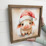 Little Piggy Santa Hat - Cute Holiday Animal Canvas Art -
