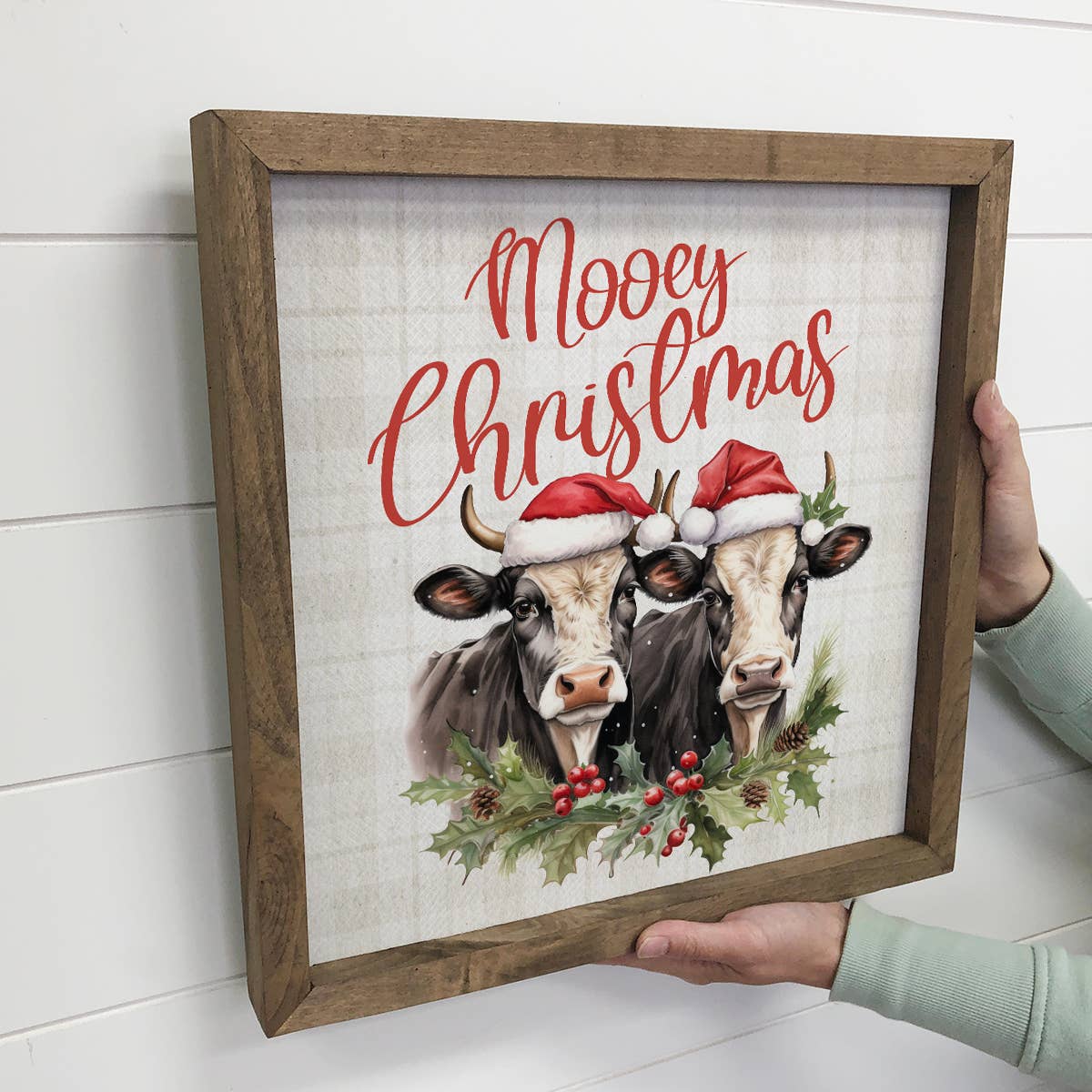 Mooey Christmas Two Cows - Farmhouse Christmas Canvas Art