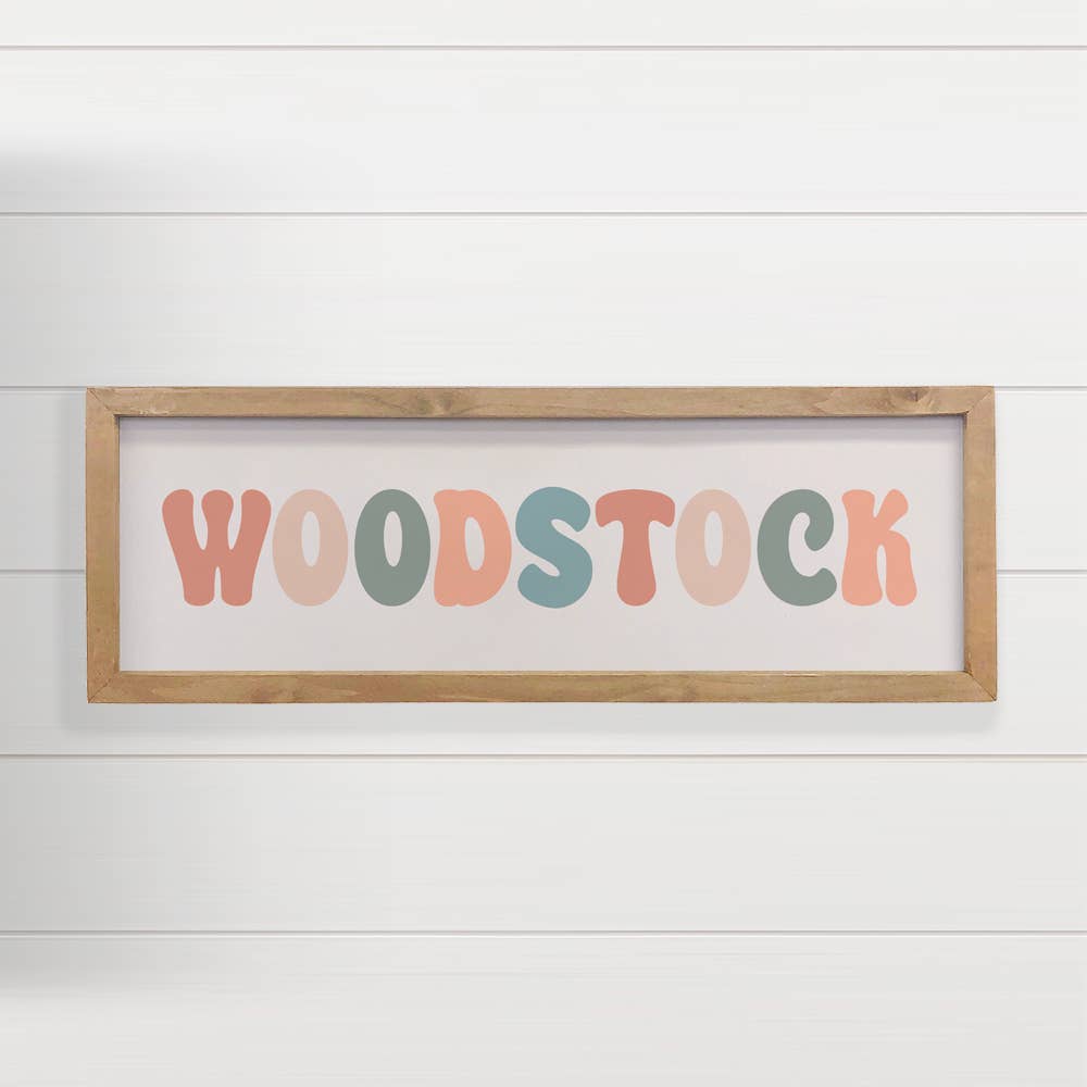 Custom Retro City Name - Retro Colors Woodstock - Framed Art