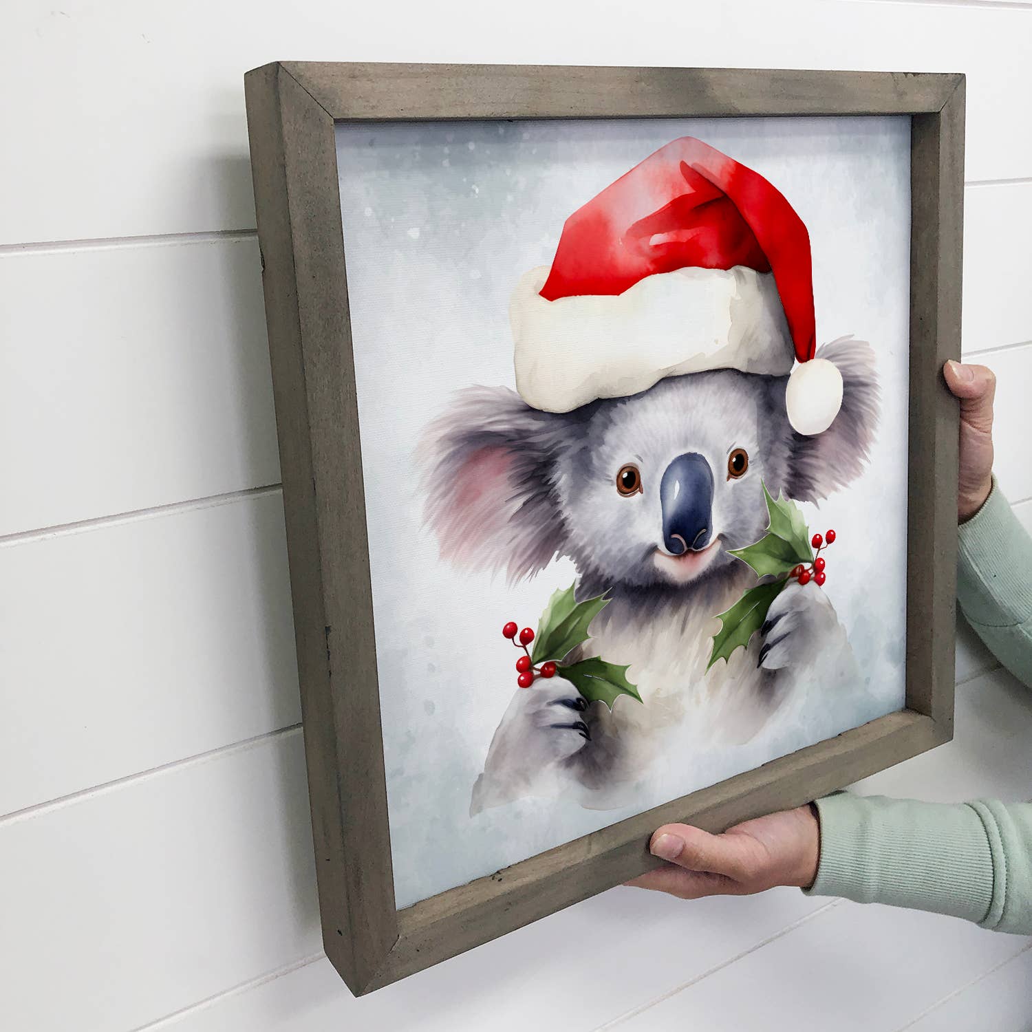 Koala Santa - Cute Holiday Animal Canvas Art - Wood Framed