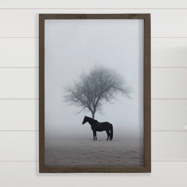 Lone Horse & Tree - Farmhouse Wall Decor - Wood Framed Art