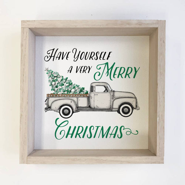 White Vintage Truck Canvas Art Wood Sign