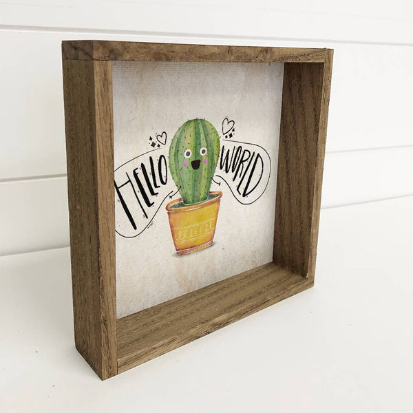 Small Shelf Sitting Canvas and Wood Sign "Hello World"