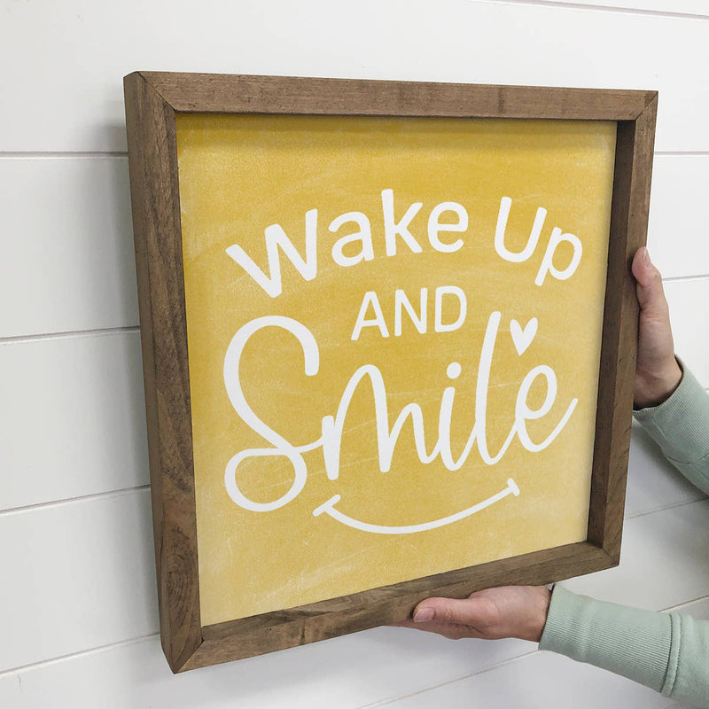 Wake Up with A Smile - Inspiring Canvas Sign Art - Framed