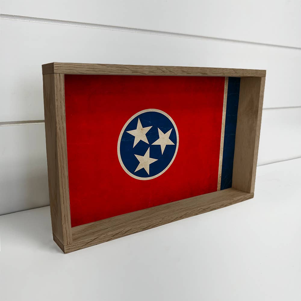 Tennessee Vintage Flag - State Flag Canvas Art - Wood Framed