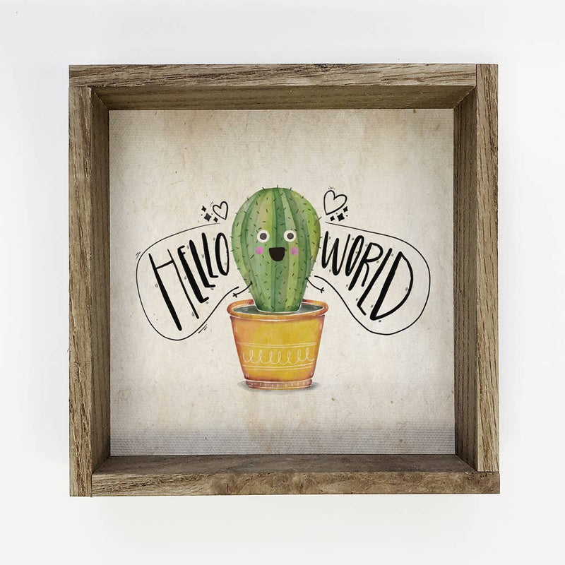 Small Shelf Sitting Canvas and Wood Sign "Hello World"