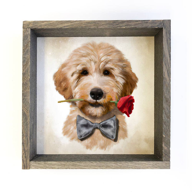 Valentines Cute Gift - Golden Doodle Dog Rose Painting