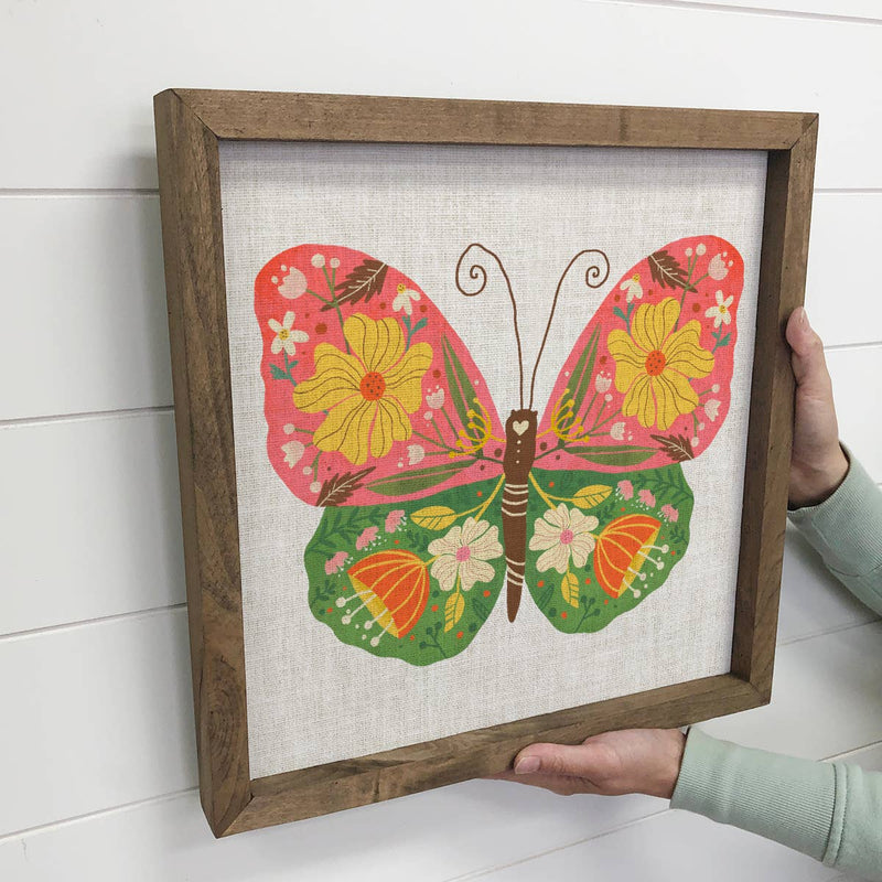 Folksy Whimsical Butterfly - Butterfly Canvas Art - Framed